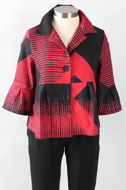Abstract Pattern Short Jacket - Red & Black