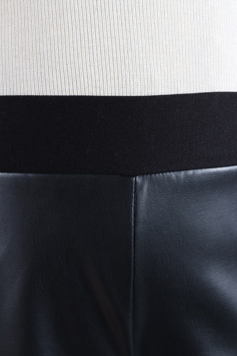 Vegan Leather Bell Bottom Pants - Black