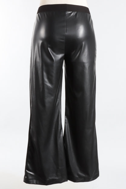 Vegan Leather Bell Bottom Pants - Black