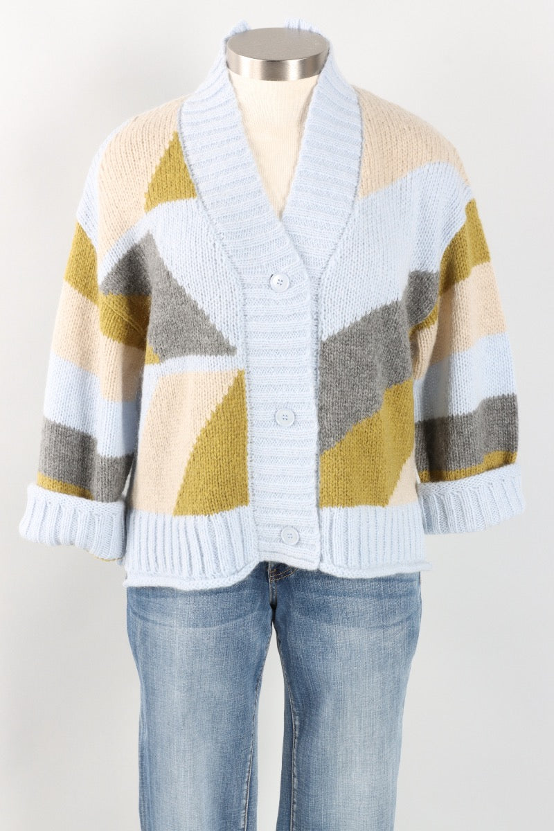 Color Block Cardigan - Blue