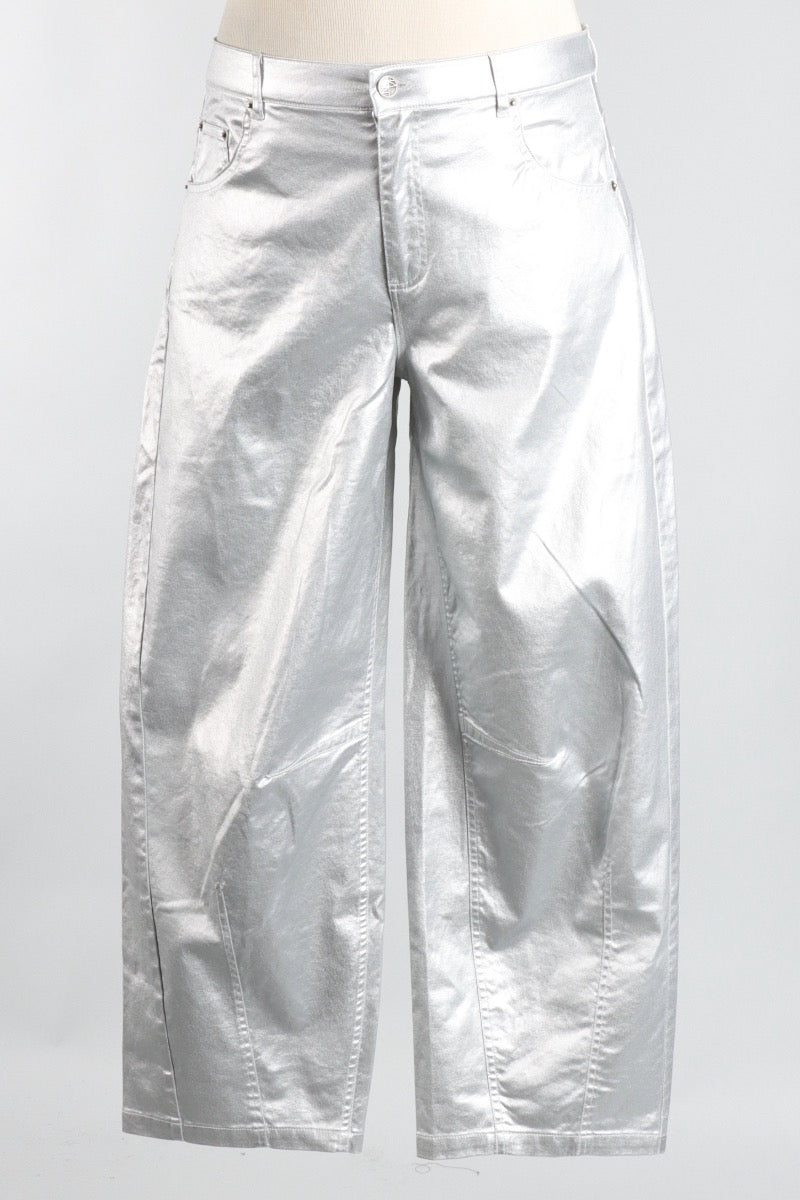 Metallic Barrel Jean - Silver