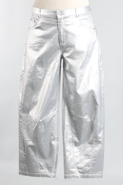 Metallic Barrel Jean - Silver