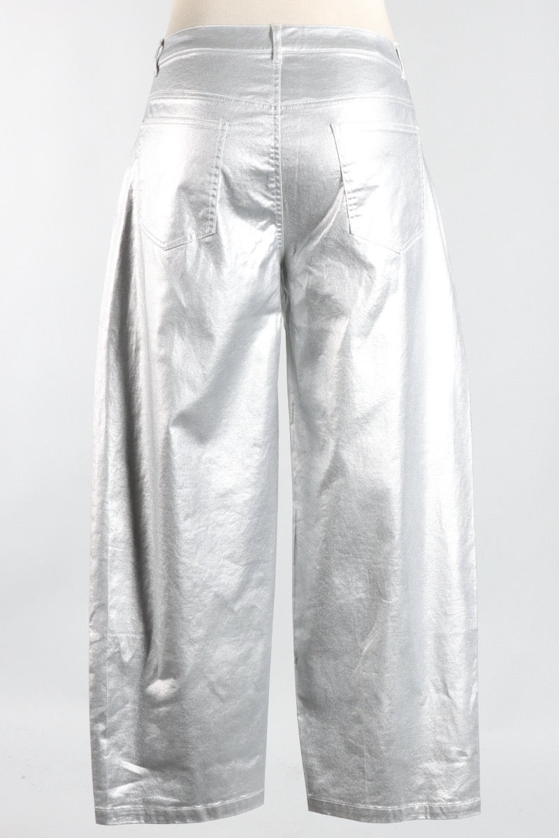 Metallic Barrel Jean - Silver