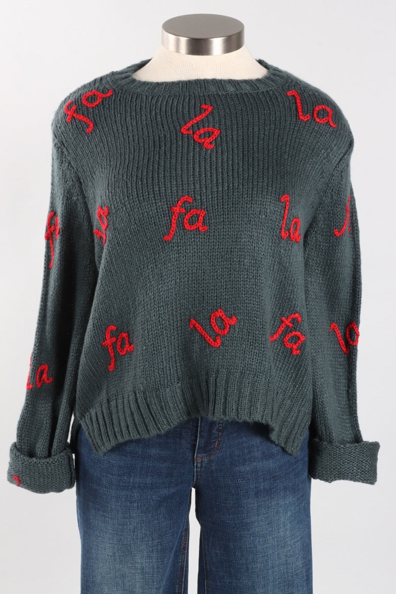 Fa La La Embroidered Crew - Glascow & Red Ginger