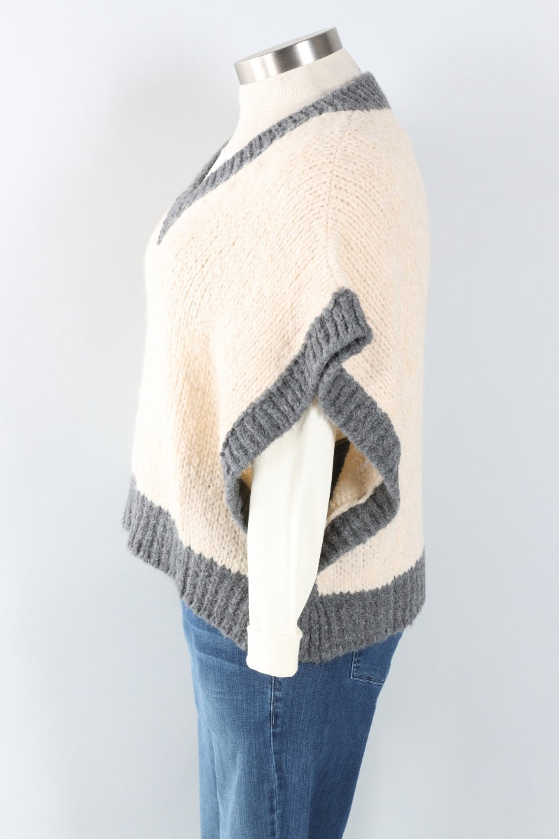 Contrast Trim Vest - Ivory & Grey