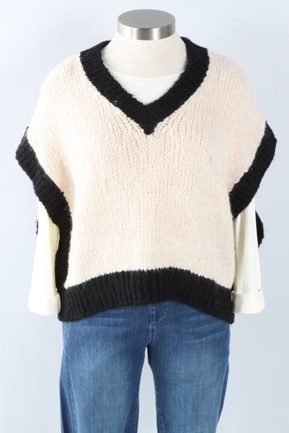 Contrast Trim Vest - Ivory & Black