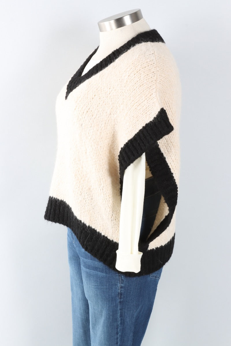 Contrast Trim Vest - Ivory & Black