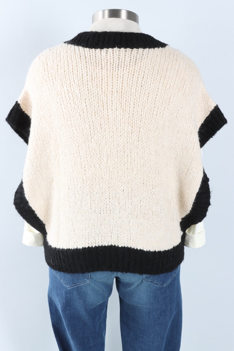 Contrast Trim Vest - Ivory & Black