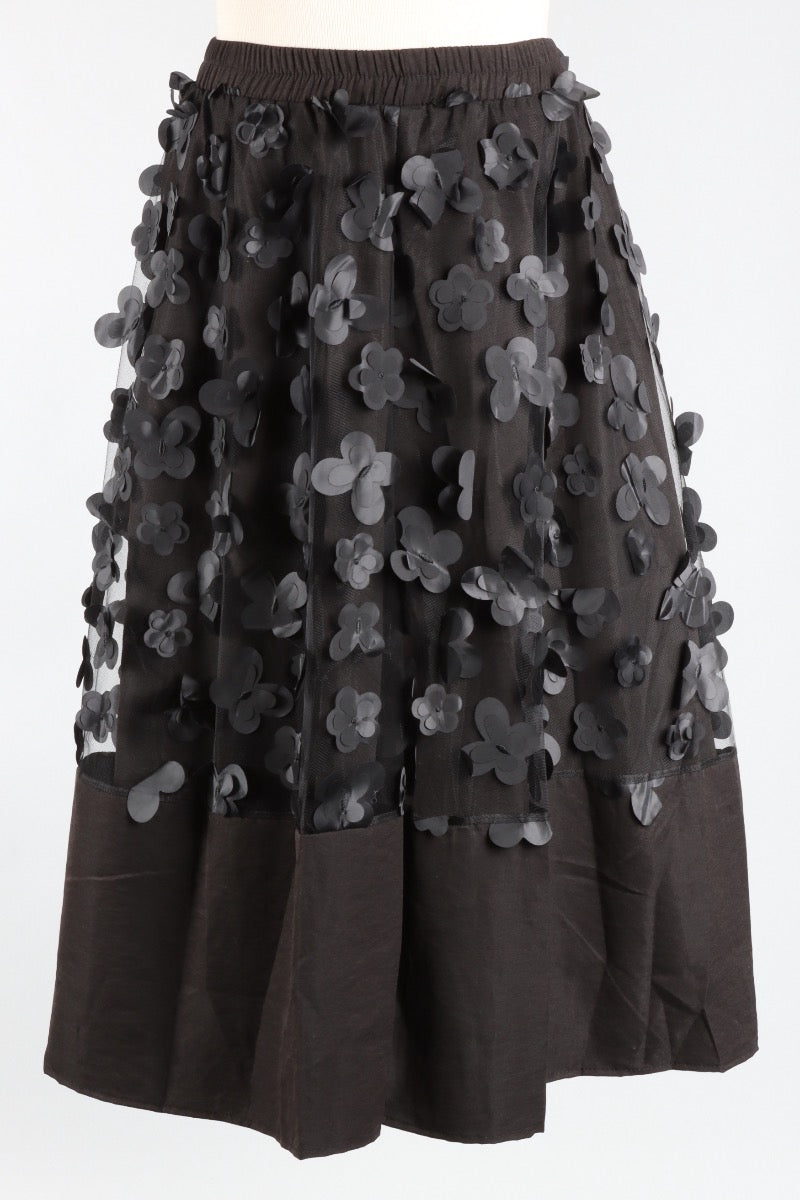Tulle Flower Skirt - Black