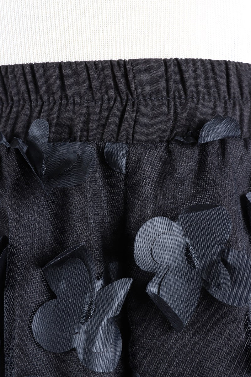 Tulle Flower Skirt - Black