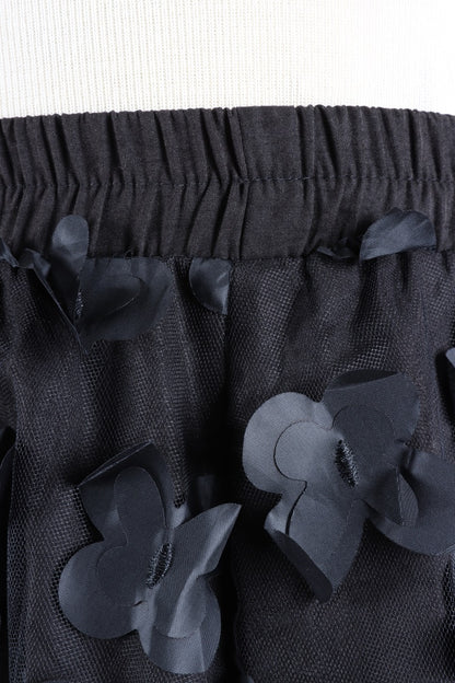 Tulle Flower Skirt - Black