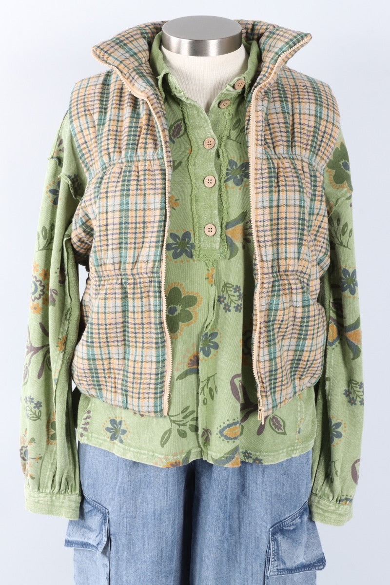 Plaid Puffer Vest - Green