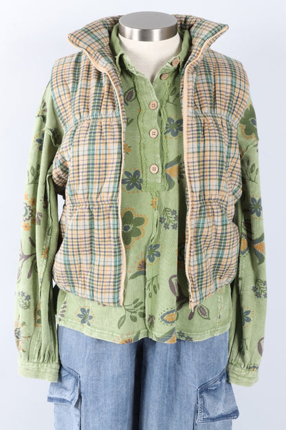 Plaid Puffer Vest - Green