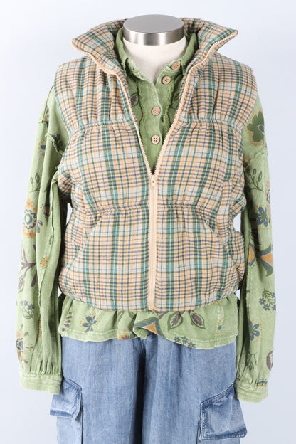Plaid Puffer Vest - Green