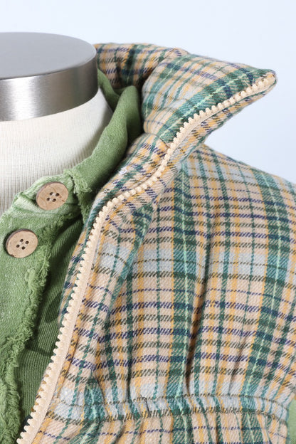 Plaid Puffer Vest - Green