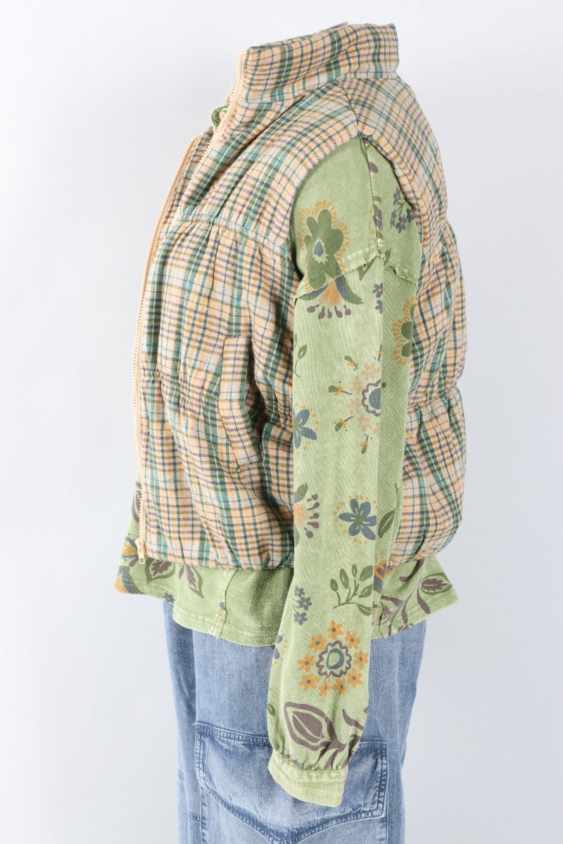 Plaid Puffer Vest - Green