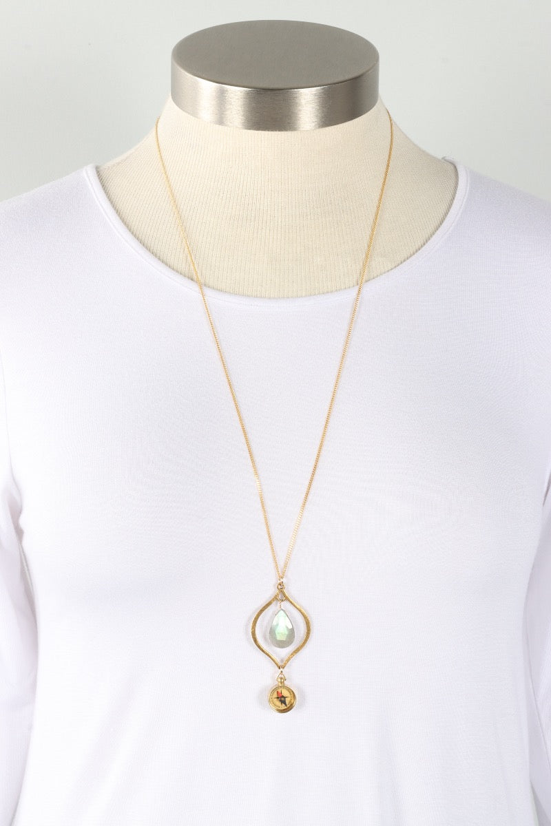 Labradorite & Compass Necklace - Gold