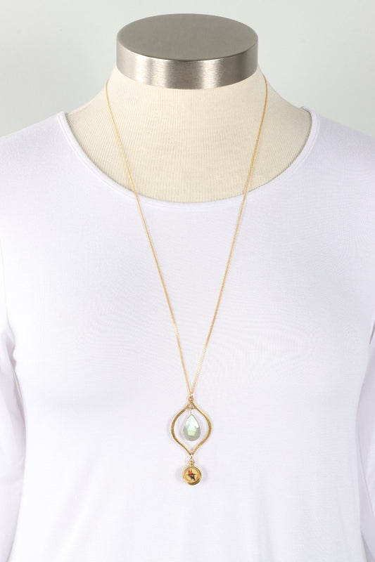 Labradorite & Compass Necklace - Gold