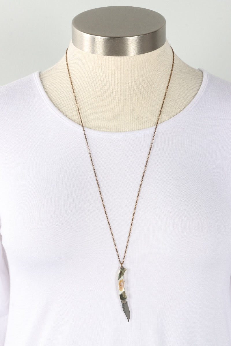 Abalone Knife Necklace - Brass