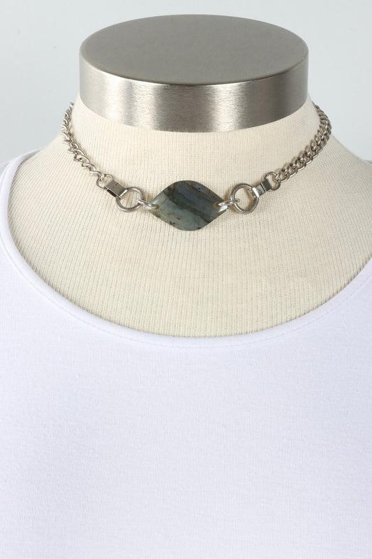 Labradorite Stone Necklace - Silver & Iridescent
