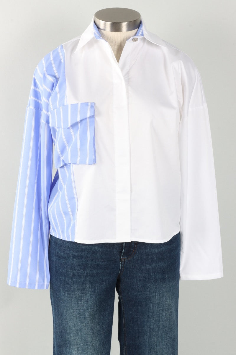 Cargo Pocket Shirt - Chambray Stripe & White