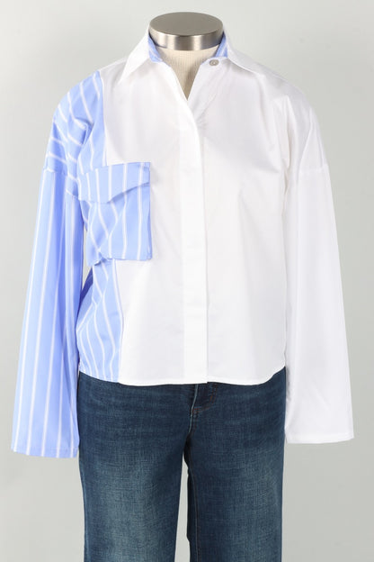 Cargo Pocket Shirt - Chambray Stripe & White