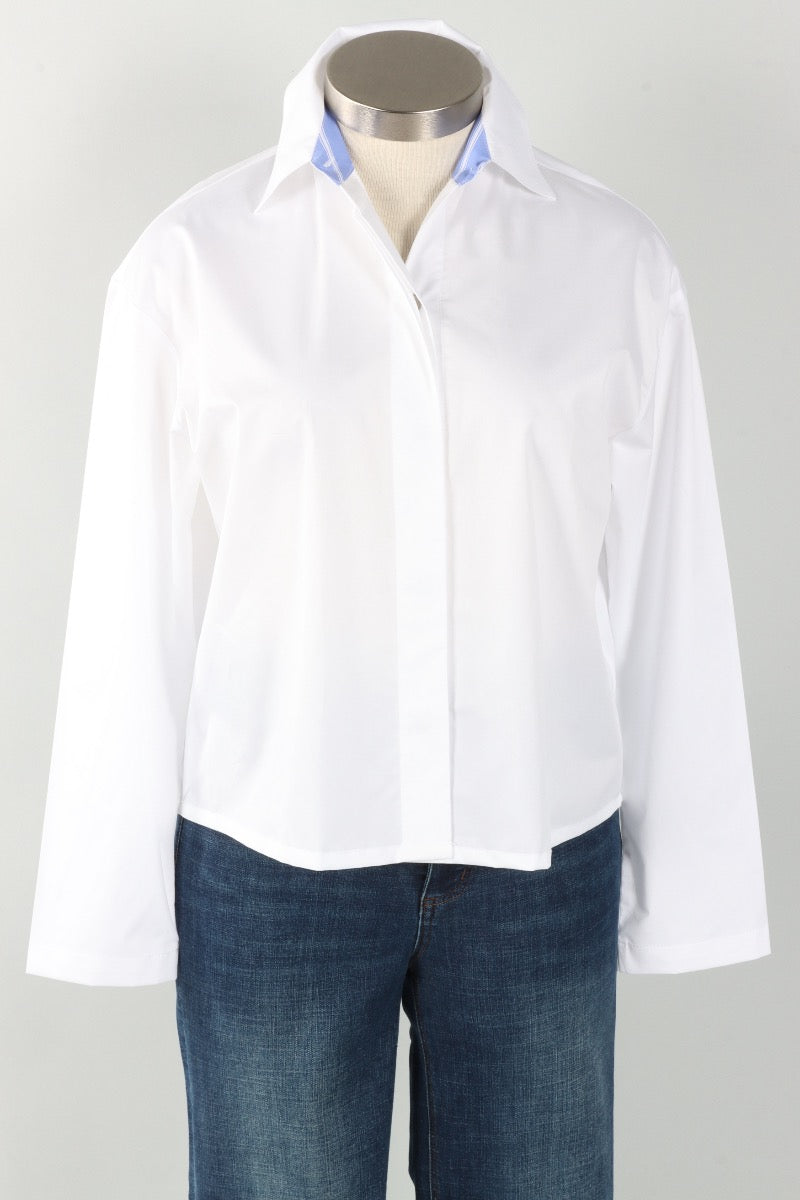 Swing Back Shirt - Chambray Stripe & White