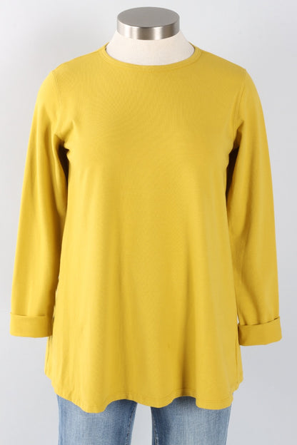 Stretch Knit A-Line Tunic - Mustard Green