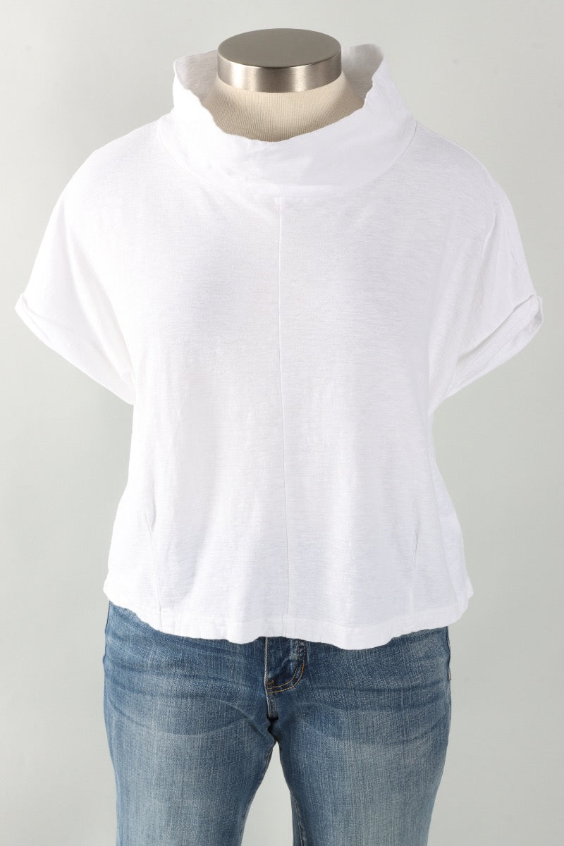 Fawbush's Only! Roll Sleeve Cowl Top - White