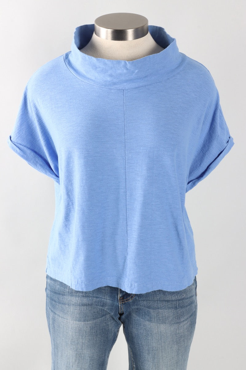Fawbush's Only! Roll Sleeve Cowl Top - Forget Me Not