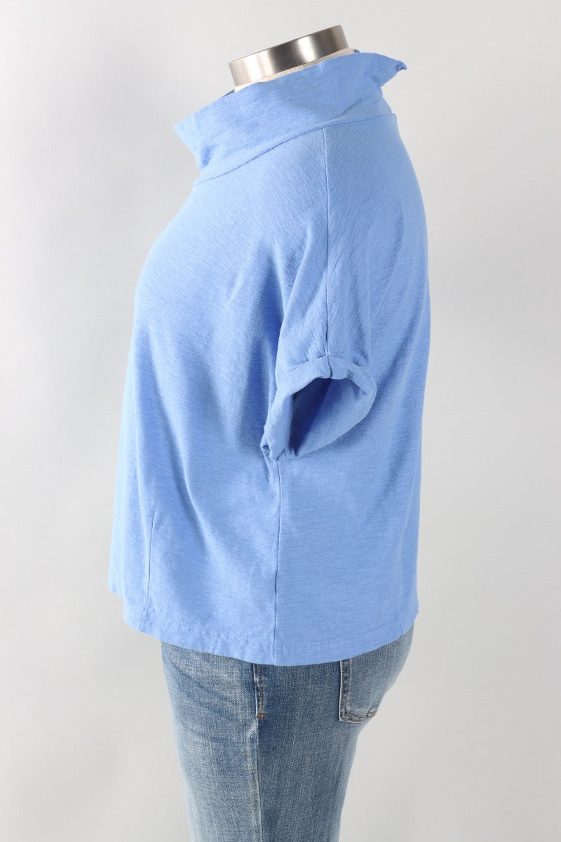 Fawbush's Only! Roll Sleeve Cowl Top - Forget Me Not