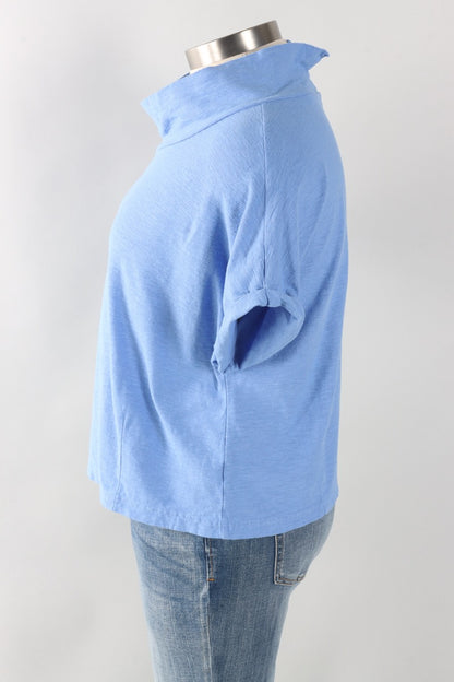 Fawbush's Only! Roll Sleeve Cowl Top - Forget Me Not