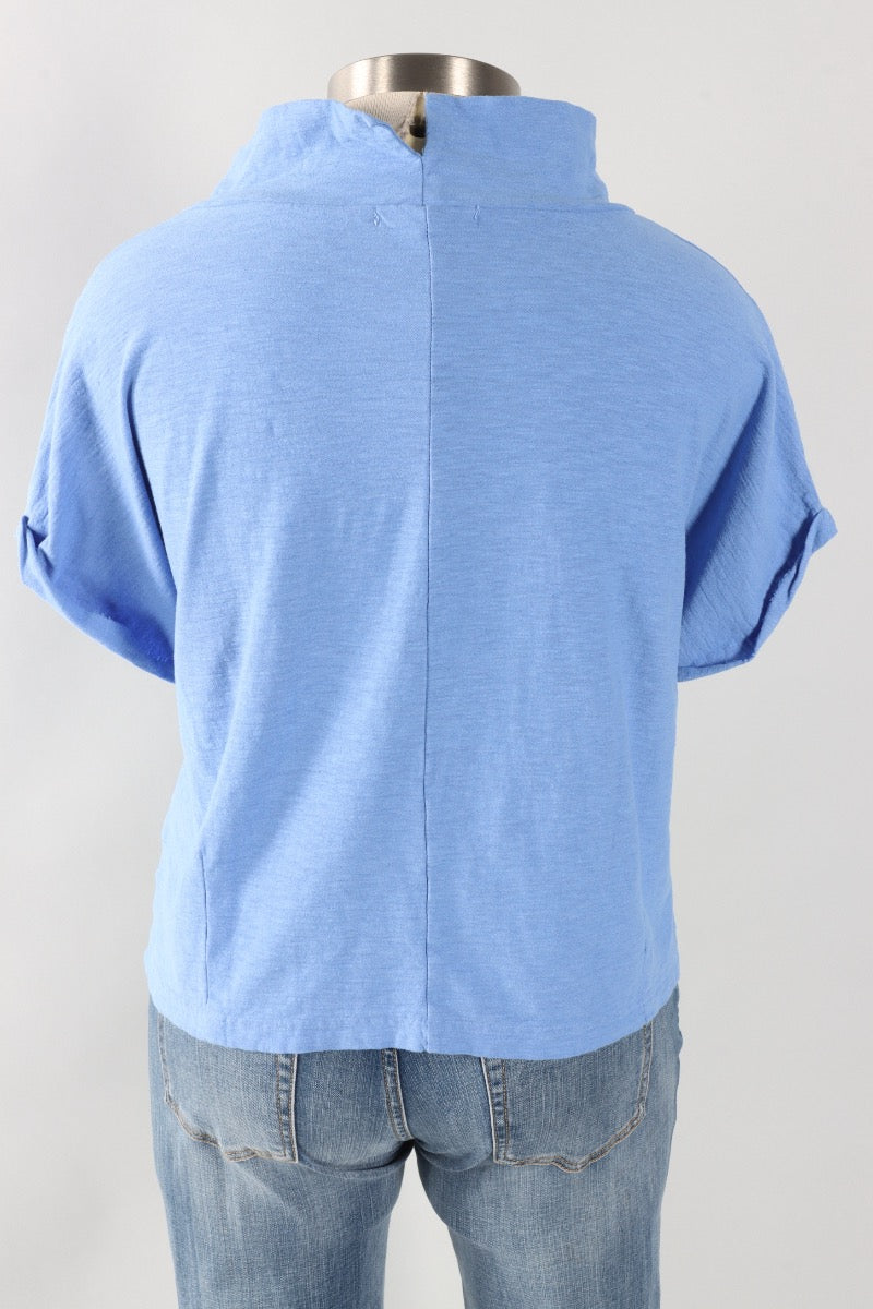 Fawbush's Only! Roll Sleeve Cowl Top - Forget Me Not