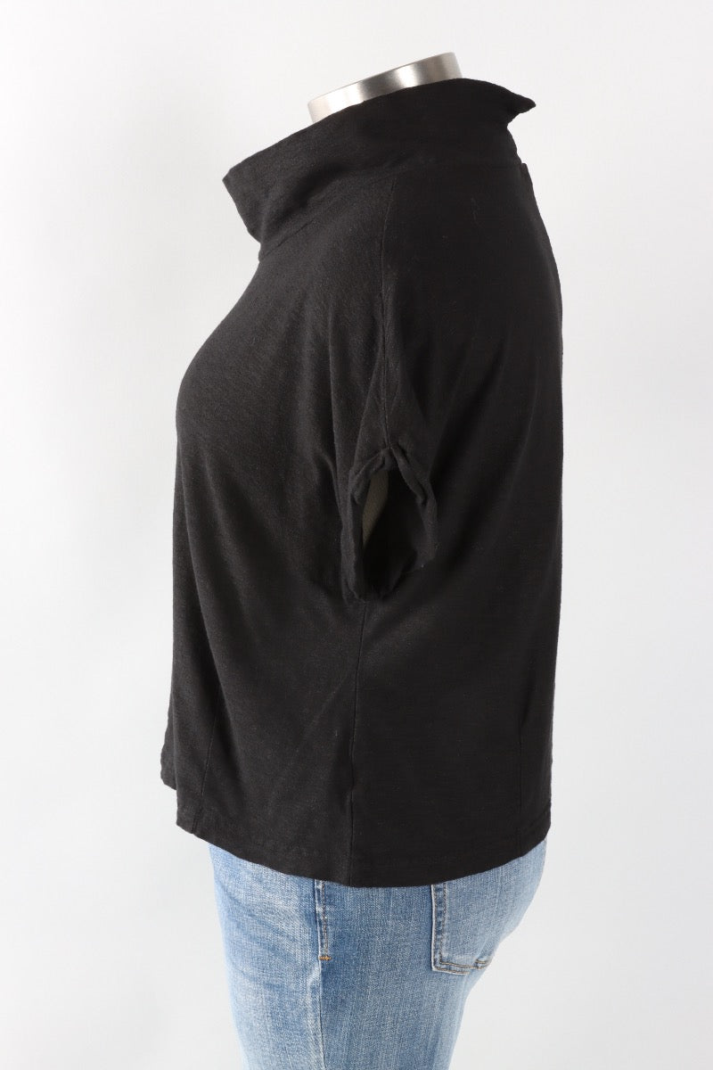 Fawbush's Only! Roll Sleeve Cowl Top - Black