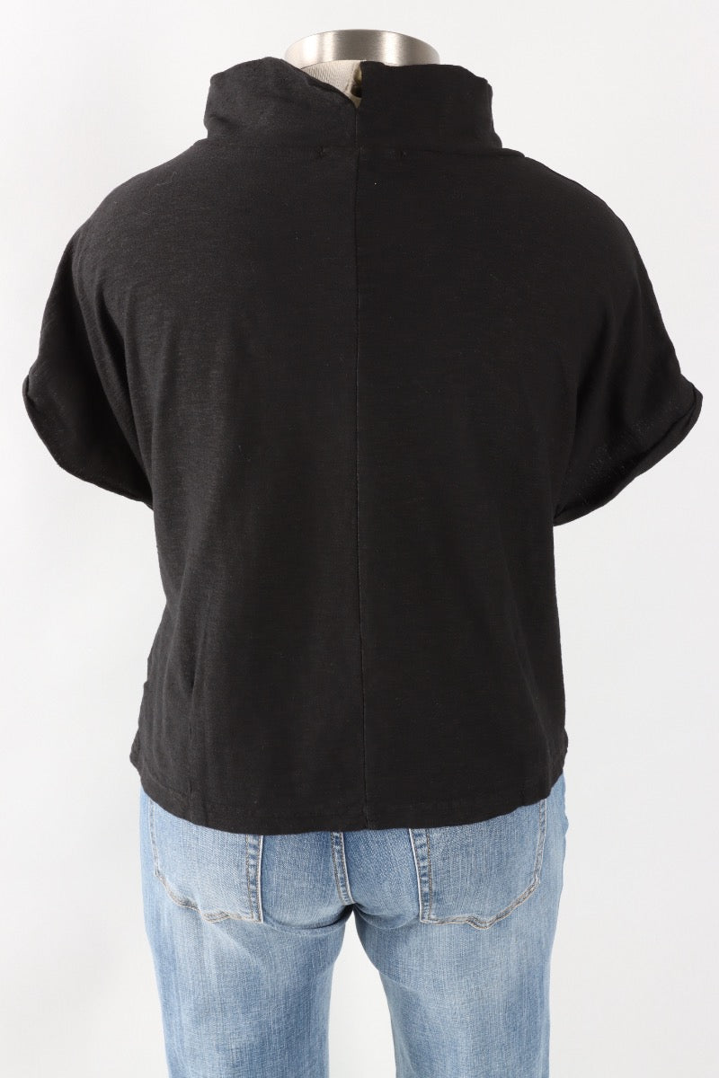 Fawbush's Only! Roll Sleeve Cowl Top - Black