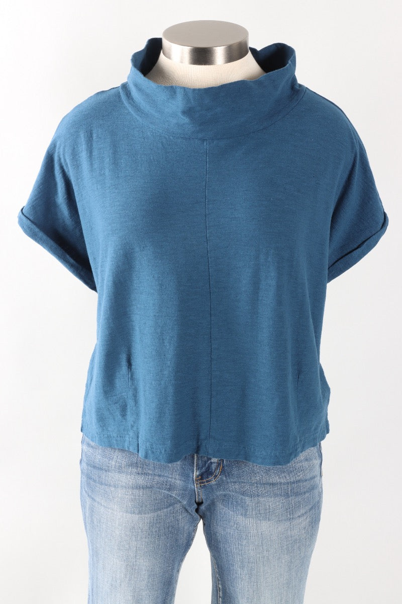 Fawbush's Only! Roll Sleeve Cowl Top - Naval