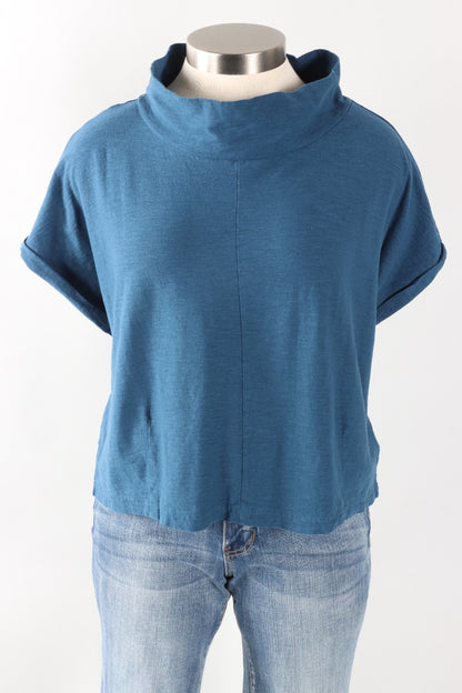 Fawbush's Only! Roll Sleeve Cowl Top - Naval