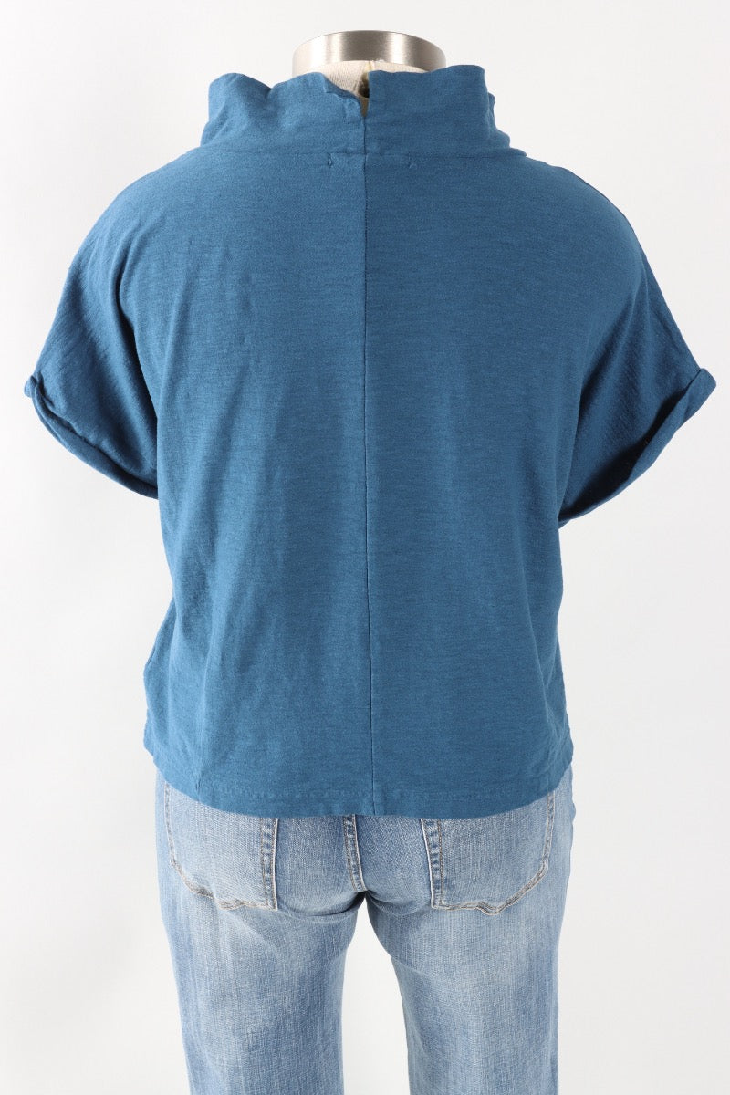 Fawbush's Only! Roll Sleeve Cowl Top - Naval
