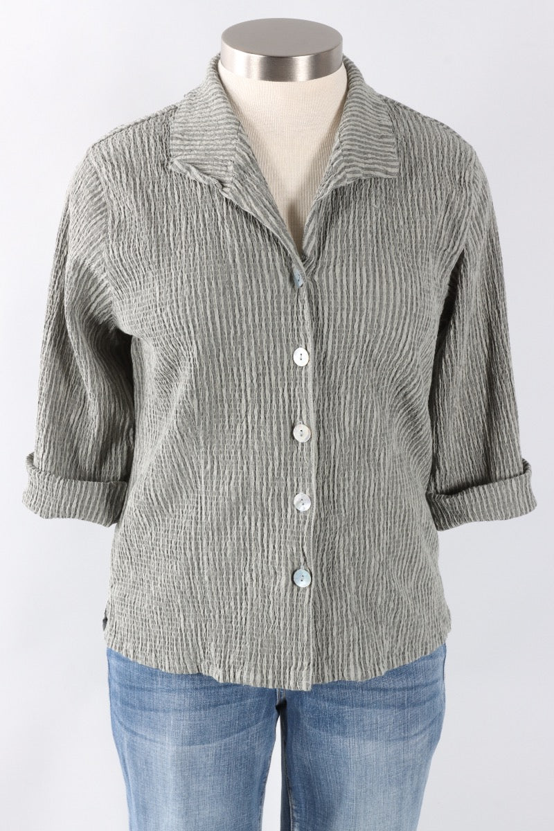 3/4 Sleeve Shirt - Overcast Stripe Crinkle