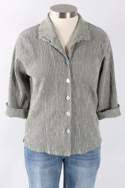 3/4 Sleeve Shirt - Overcast Stripe Crinkle