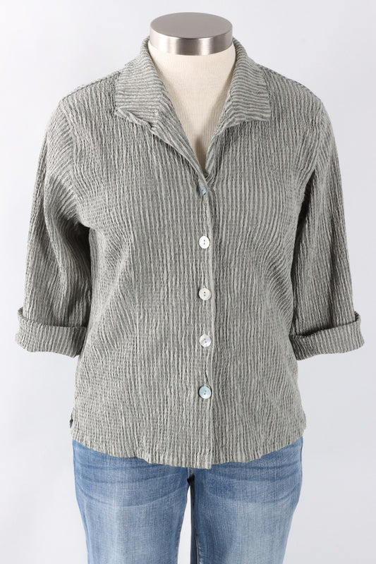 3/4 Sleeve Shirt - Overcast Stripe Crinkle