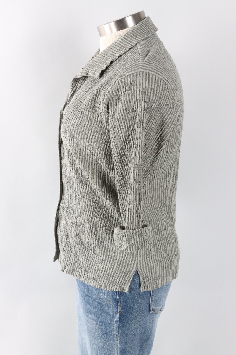 3/4 Sleeve Shirt - Overcast Stripe Crinkle