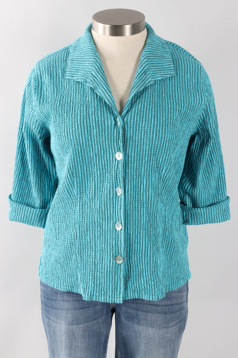 3/4 Sleeve Shirt - Atoll Stripe Crinkle