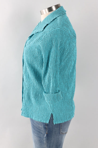 3/4 Sleeve Shirt - Atoll Stripe Crinkle