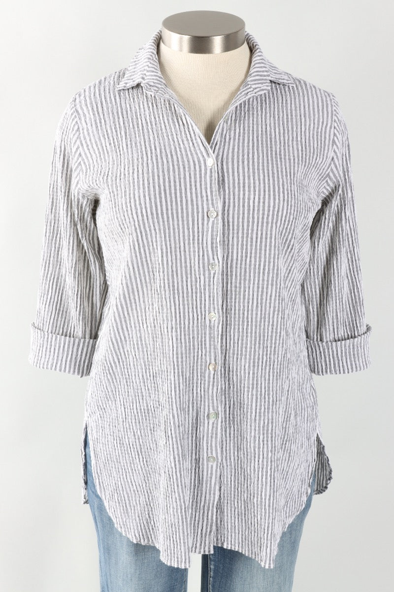 Easy Shirt - White Stripe Crinkle