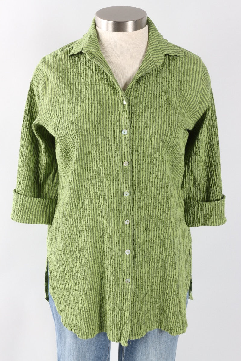 Easy Shirt - Verde Stripe Crinkle
