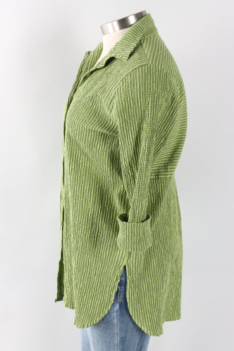 Easy Shirt - Verde Stripe Crinkle