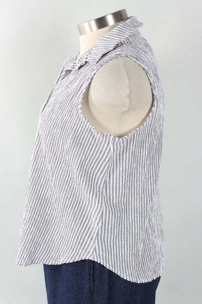 Sleeveless Shirt - White Stripe Crinkle
