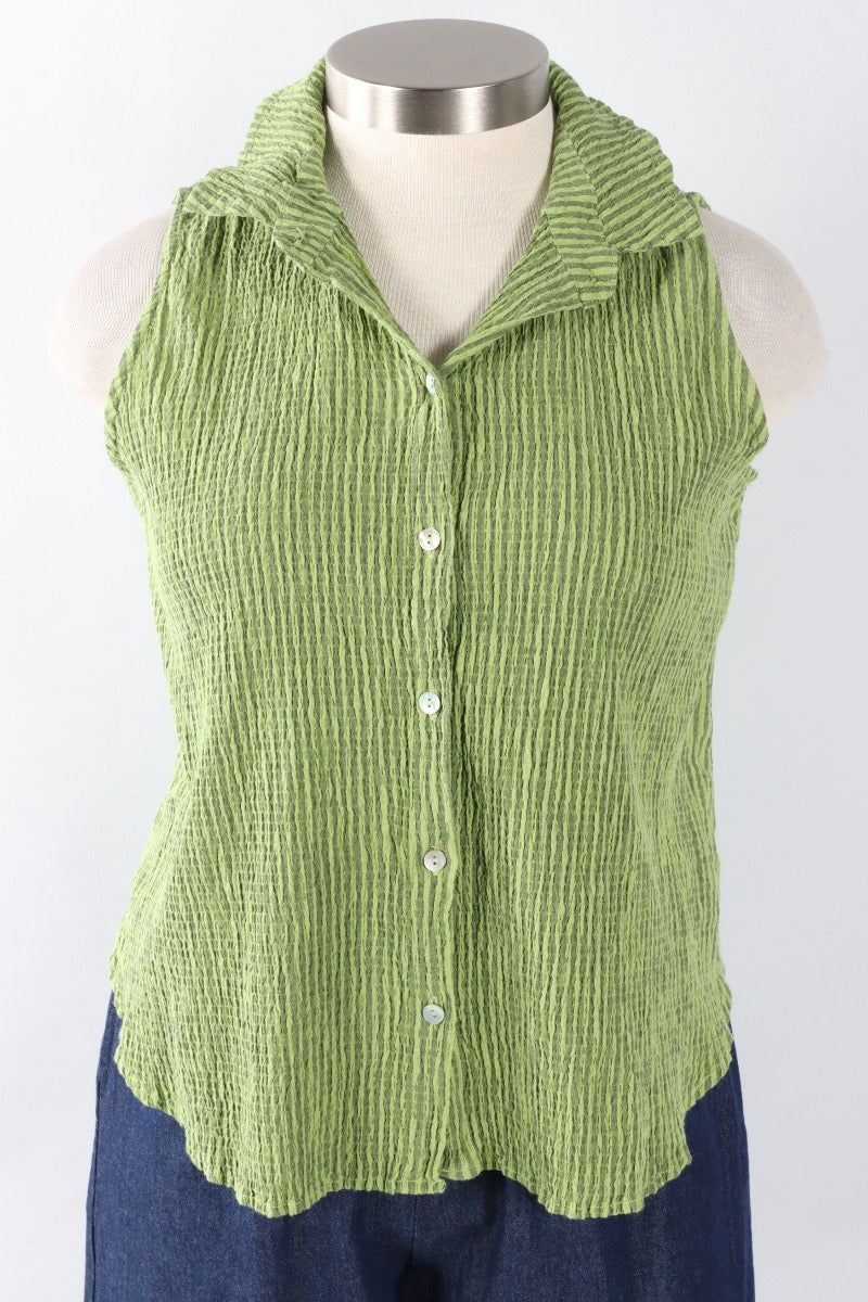 Sleeveless Shirt - Verde Stripe Crinkle