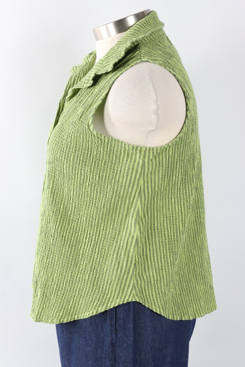 Sleeveless Shirt - Verde Stripe Crinkle